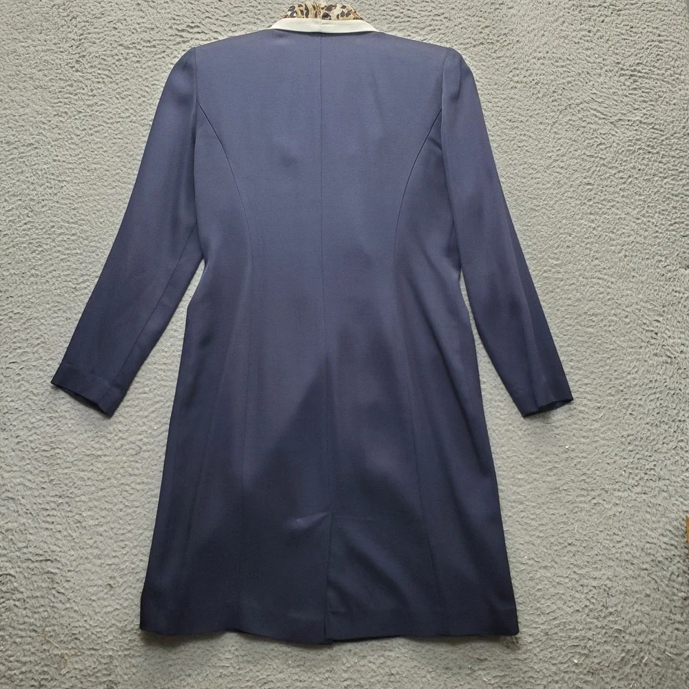 Danny & Nicole Blazer Dress Womens 8P Navy‎ Leopard Print Shawl Collar Formal